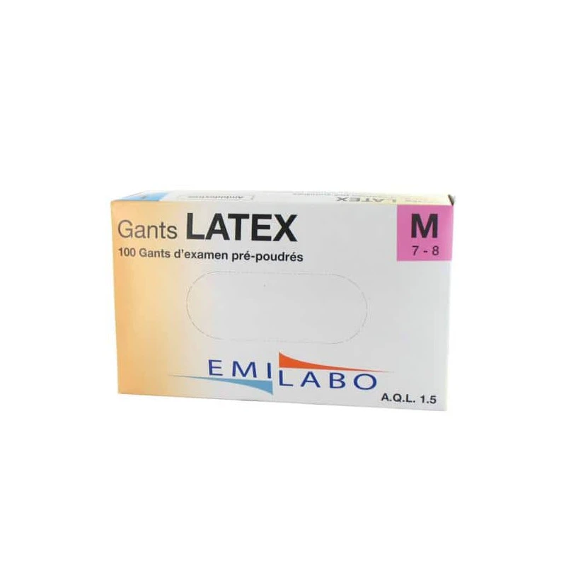 Boite De 100 Gants Latex Pré-poudrés Taille M / 7-8 EMILABO 3 Boite De 100 Gants Latex Pré-poudrés Taille M / 7-8 EMILABO