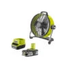 Pack RYOBI Ventilateur Brasseur D'air 18V R18F5-0 - 1 Batterie 2.5Ah - 1 Chargeur Rapide RC18120-125